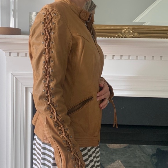 Scully soft Leather Western Braided studs Camel Tan Jacket size L vintage - Picture 3 of 16